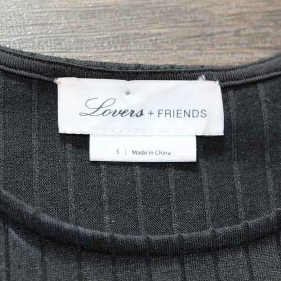 Lovers + Friends Cropped Ribbed Clea Cutout Long Sleeve Top Black Small - Picture 3 of 8